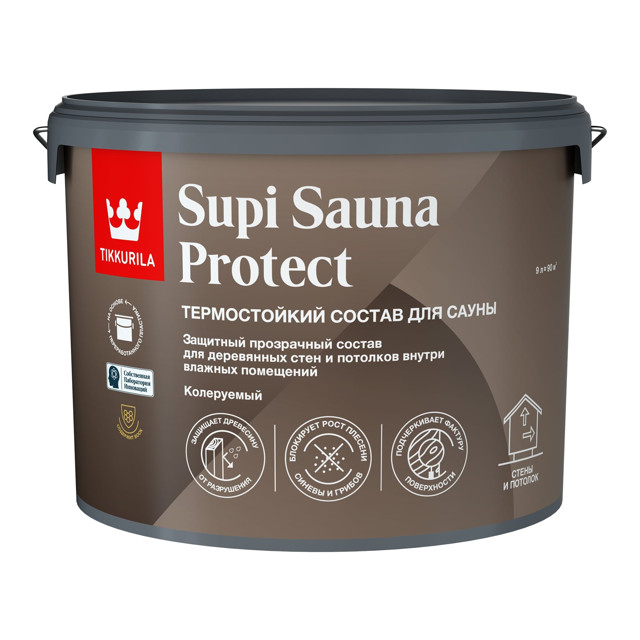 состав для сауны TIKKURILA Supi Sauna Protect 9л бесцветный, арт.700014052