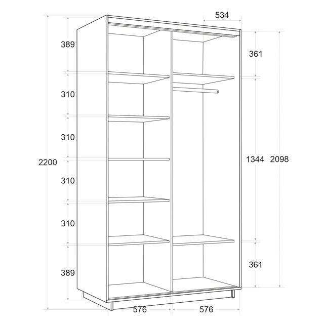 корпус шкафа-купе Экспресс 1200х2200х600 Бетон/ЛДСП