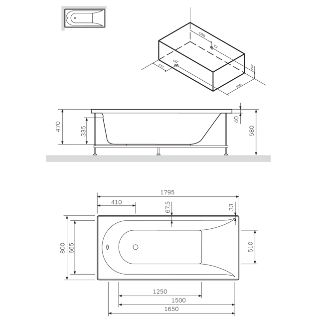 ванна акриловая AM.PM Spirit 180x80см