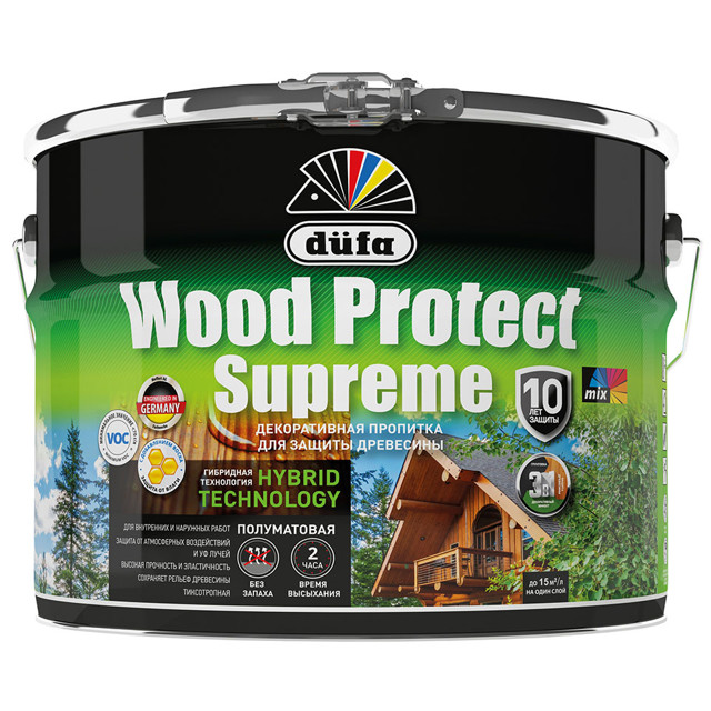 средство деревозащитное DUFA Wood Protect Supreme 9л белый, арт.МП00-008386