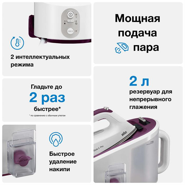 парогенератор  BRAUN IS5155.WH 2400 Вт 480 г/мин сиреневый/белый