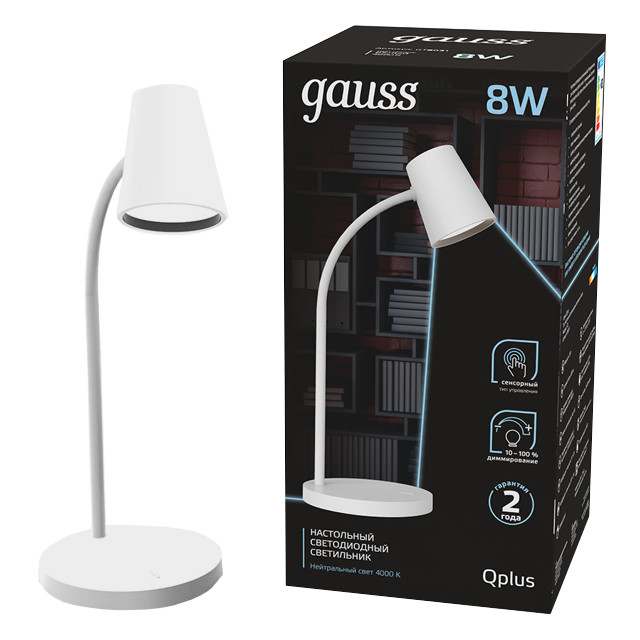 лампа настольная светодиодная GAUSS Qplus LED 8Вт 600Лм 4000K белый