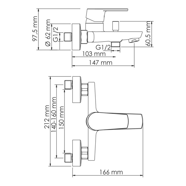 смеситель для ванны WASSER KRAFT Dill 6101 короткий излив хром