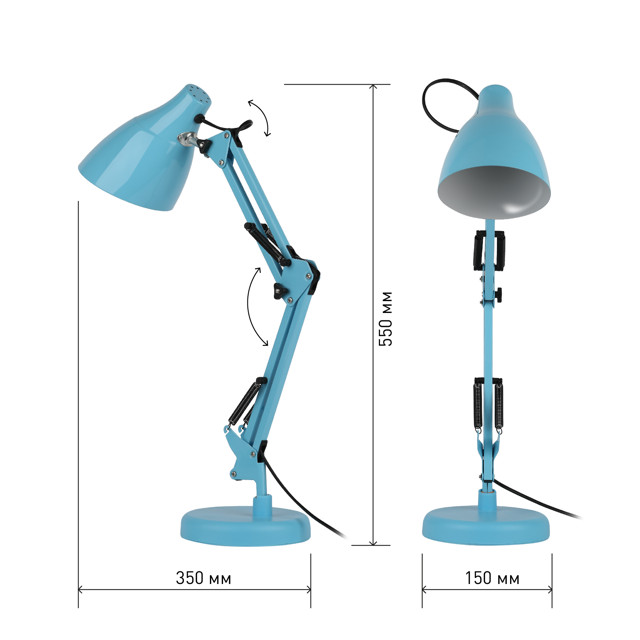 лампа настольная ЭРА E27 40Вт голубая
