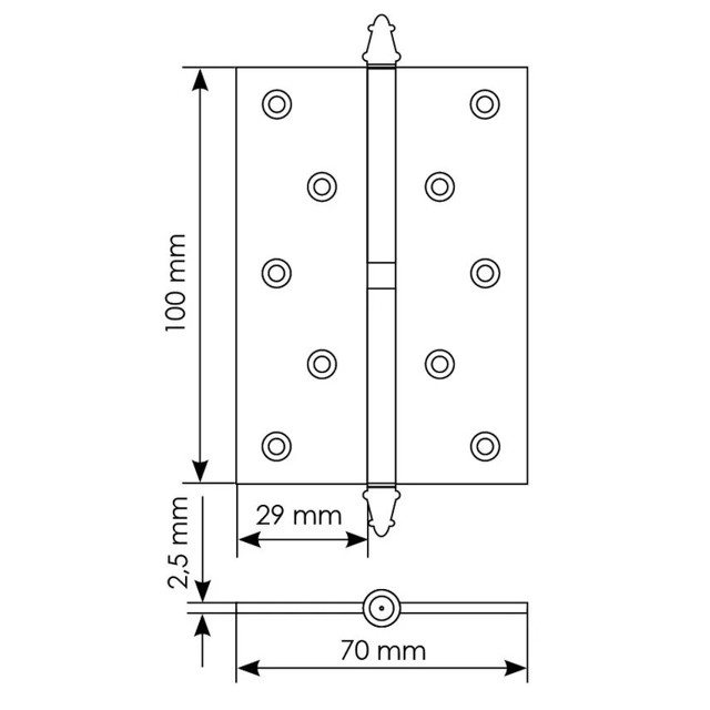 петля разъемная MORELLI 100x70x2,5мм R бронза с коронкой