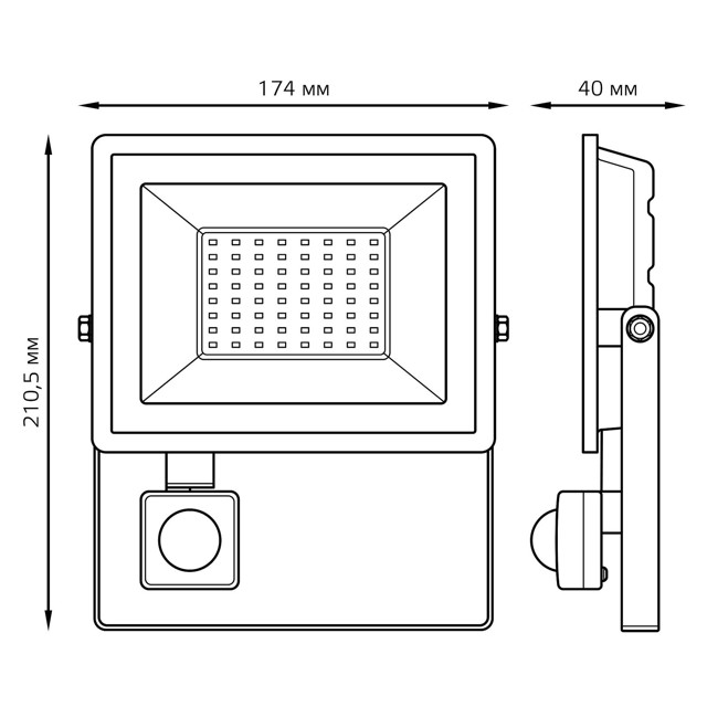прожектор GAUSS Elementary-S 50Вт 3450Лм 6500К 175-265В IP65 черный с датчиком движения LED
