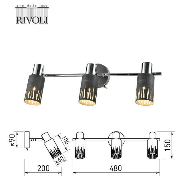 спот RIVOLI Lethe 3х40Вт E14 поворотный металл серый