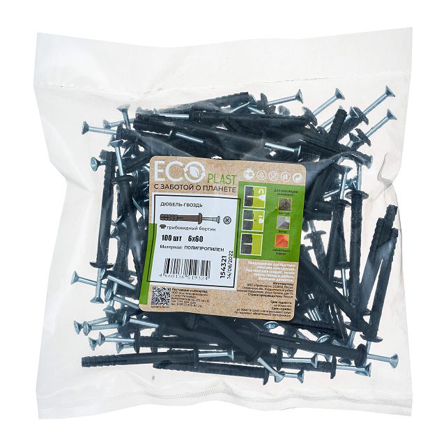 дюбель-гвоздь Ecoplast гриб 6х60 мм 100 шт.