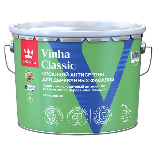 антисептик кроющий TIKKURILA Vinha Classic 9л бесцветный, арт.700014058