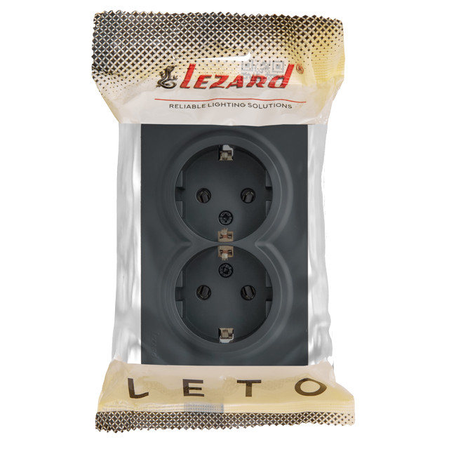 розетка 2 поста LEZARD Leto ПБТ с/з графит