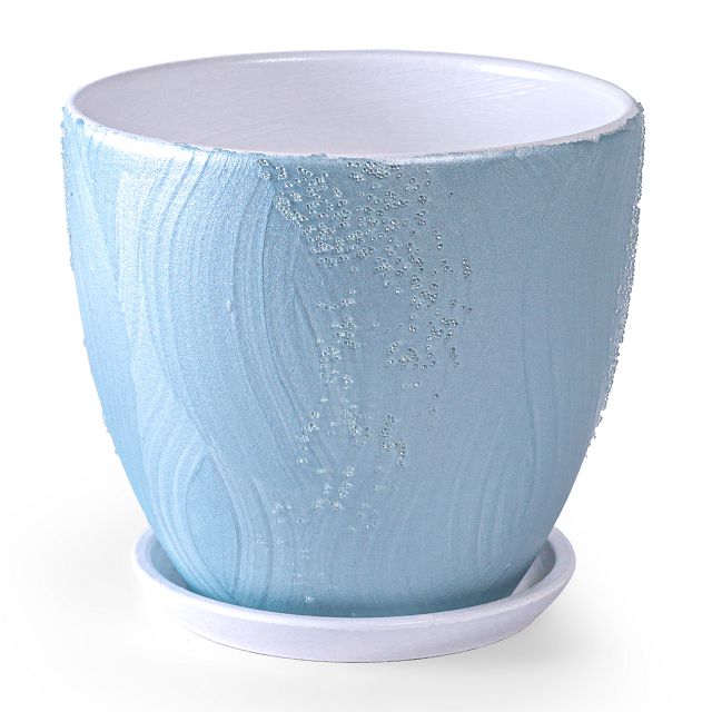 горшок керамический с поддоном Фрост 0,6л d12 h10см  серо-голубой горшок керамический с поддоном Фрост 0,6л d12 h10см  серо-голубой