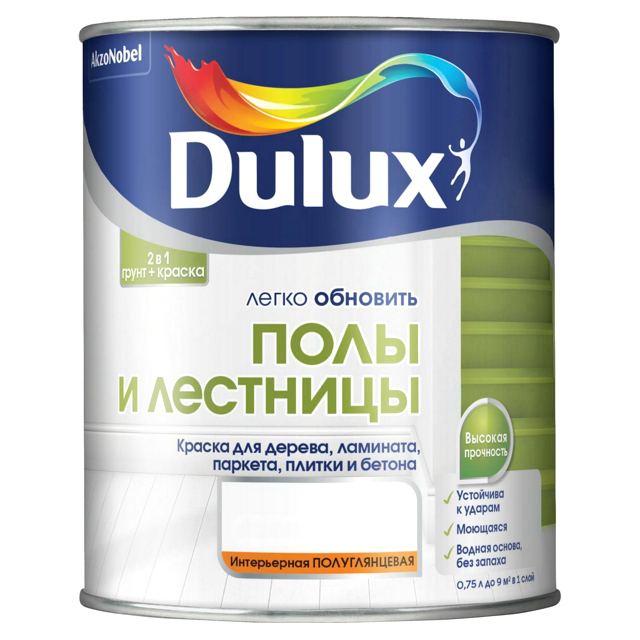 краска в/д DULUX Полы и Лестницы база BC 0,75л бесцветная арт.5327426