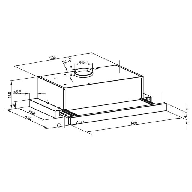 вытяжка встроенная LEX Hogan 600 Inox, 60см, 550 куб, нержавеющая сталь