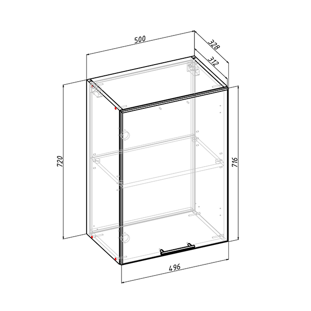 шкаф навесной Бергамо 720х500х312мм 1 дверь МДФ/ЛДСП