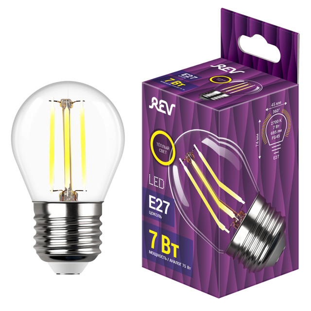 лампа филаментная REV 7Вт E27 G45 2700K шар