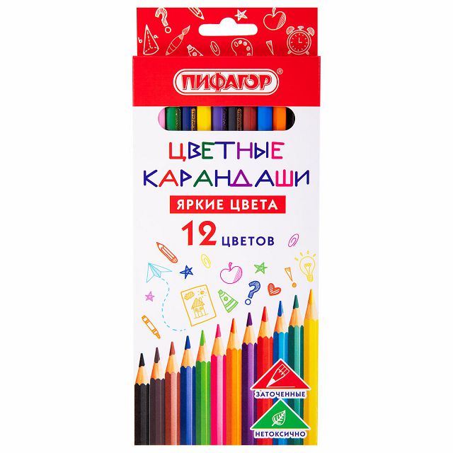 набор карандашей цветные ПИФАГОР Эко Классик 12цв пластик