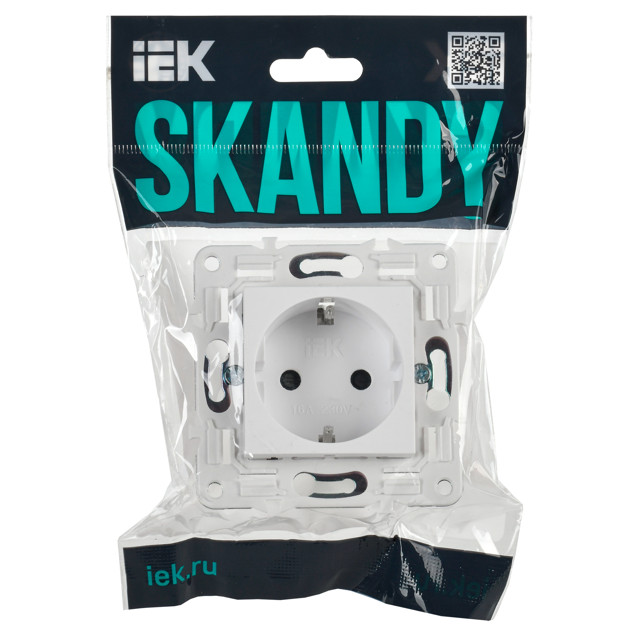 розетка 1 пост IEK Skandy с/з б/ш 16А арктический белый