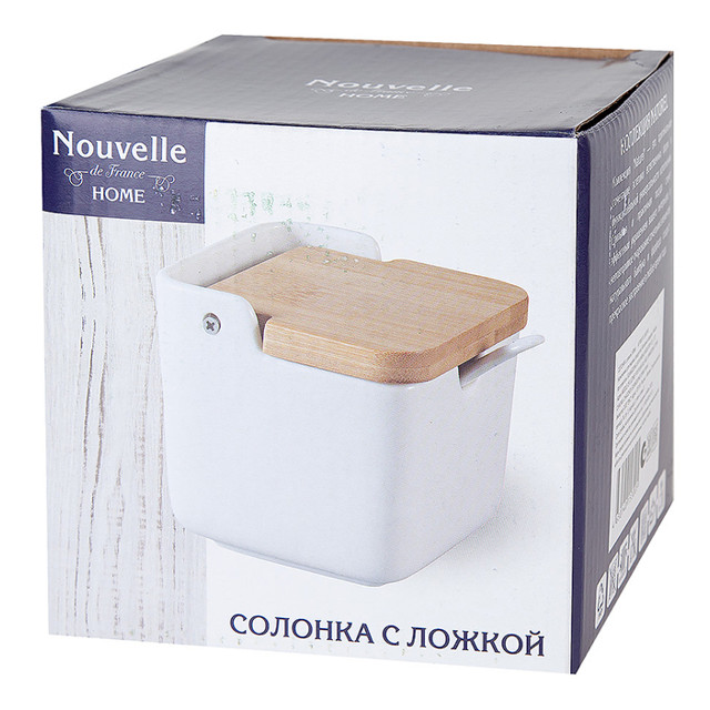 солонка NOUVELLE HOME Naturel 500мл с ложкой фарфор, бамбук