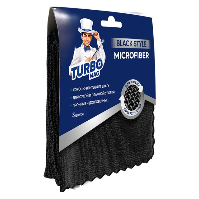 набор салфеток TURBOMAG Black Style 3шт 30x30см микрофибра черные