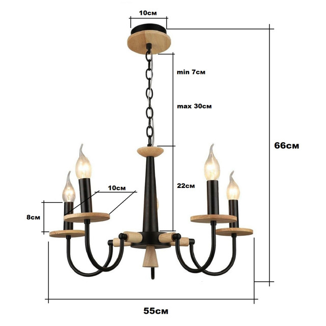 люстра подвесная JUPITER Castellano 5х60Вт Е14 металл дерево черный