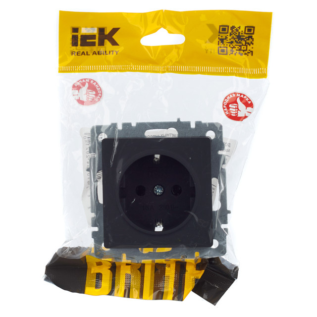 розетка 1 пост IEK BRITE с/з б/ш 16А графит розетка 1 пост IEK BRITE с/з б/ш 16А графит