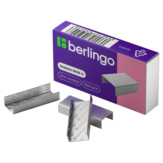 скобы для степлера BERLINGO 24/6  1000шт оцинкованные