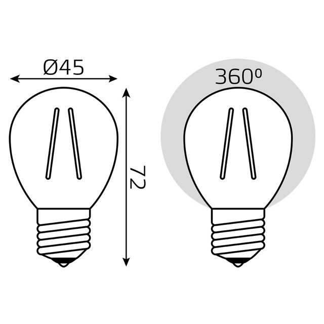 лампа филаментная GAUSS 9Вт Е27 LED 680Лм 2700К G45 шар