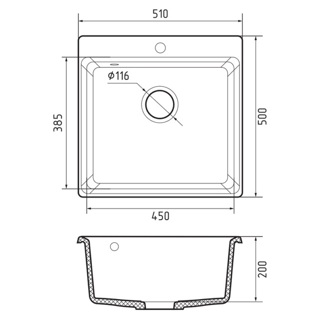 мойка GRANFEST LEVEL 510 510х500х200мм черная мрамор