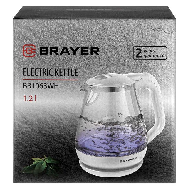 чайник BRAYER BR1063WH 1630Вт 1,2л стекло белый