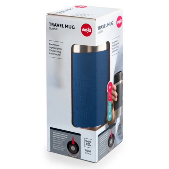 термокружка TEFAL EMSA Travel Mug Classic 360мл нерж.сталь, пластик синяя