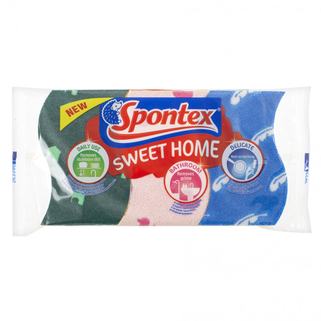 набор губок SPONTEX Sweet Home 3шт 6,3х11х2см вискоза, абразив