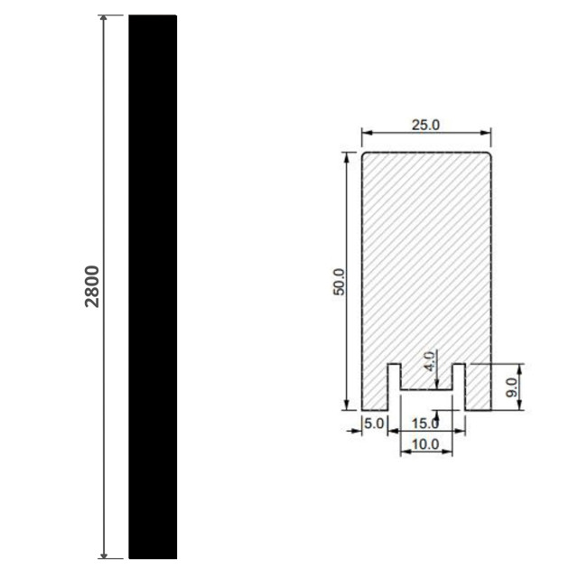 рейка декоративная PW 5025 Чёрный матовый 2800х25х50мм МДФ