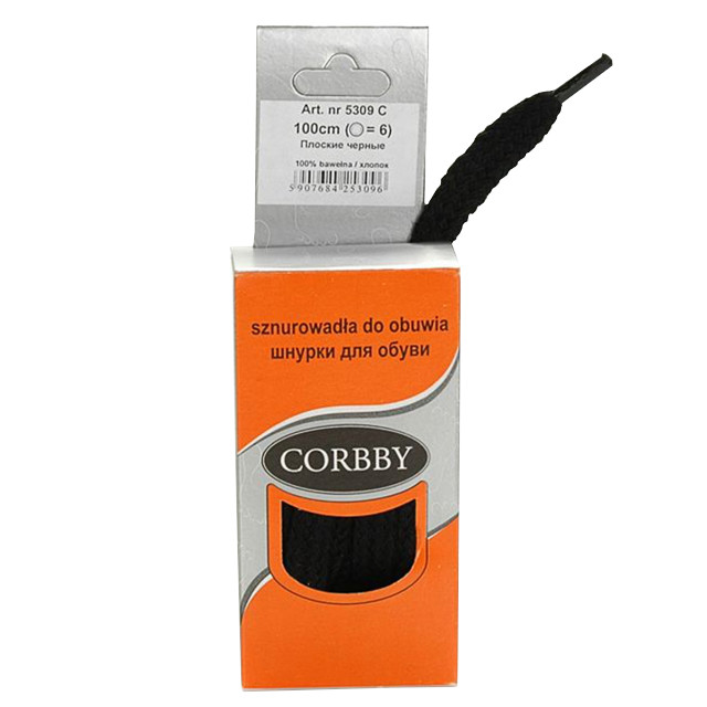 шнурки CORBBY 100 см хлопок плоские черные