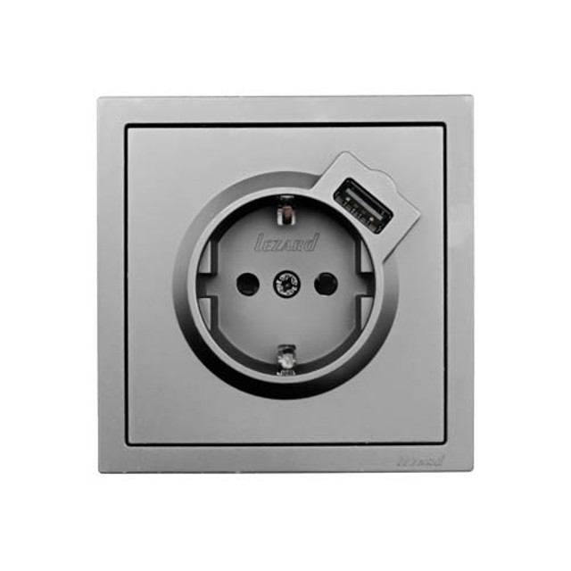 розетка 1 пост LEZARD Zima с/з + USB разъём серый матовый