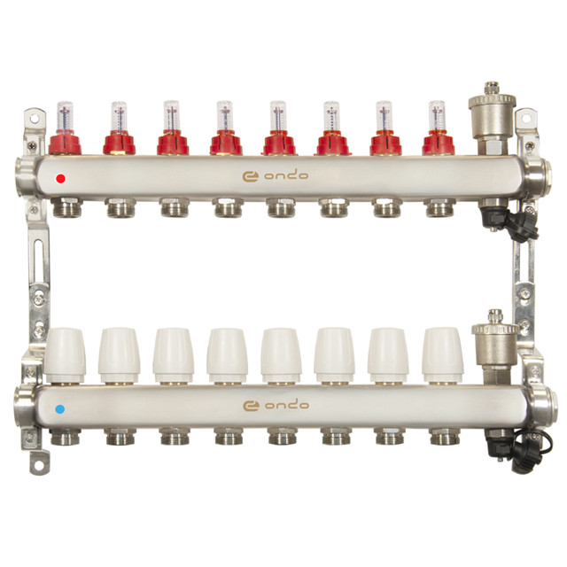 коллекторная группа ONDO 1" х 8 отводов с расходомерами нерж. сталь