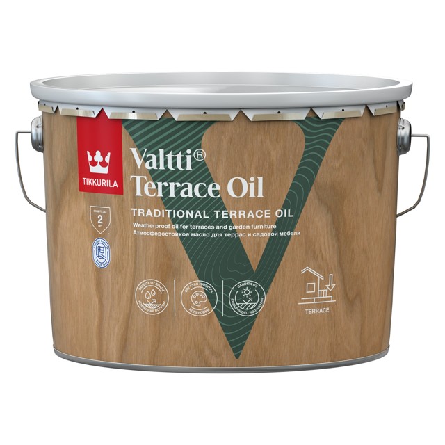 масло для террас TIKKURILA Valtti Terrace Oil база EC 9л бесцветное, арт.700010365