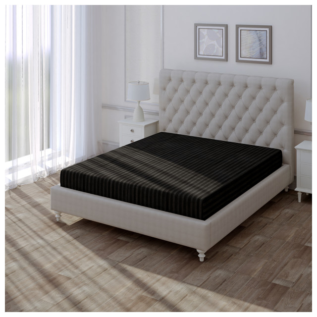 простыня на резинке VEROSSA Stripe 180х200х30см сатин-страйп черная, арт.784510