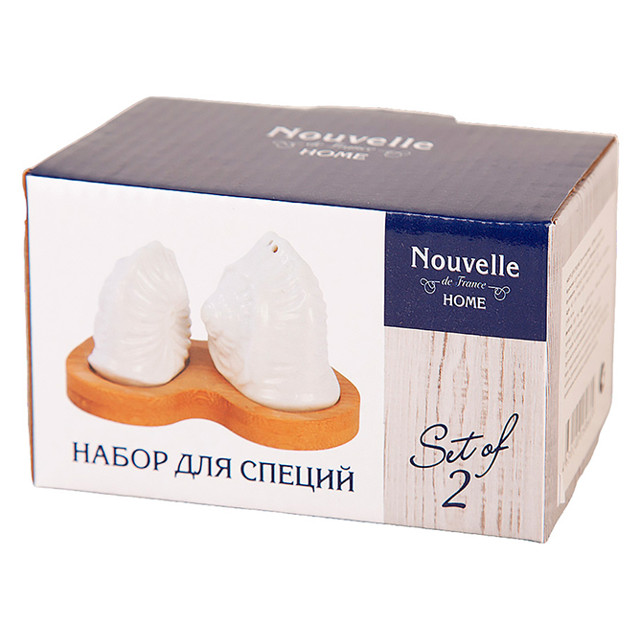 набор для специй NOUVELLE HOME Naturel 2632059 10,5х7х6см 2 предмета на подставке фарфор бамбук