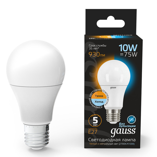 лампа Gauss 10Вт E27 930Лм LED 2700/4100К груша