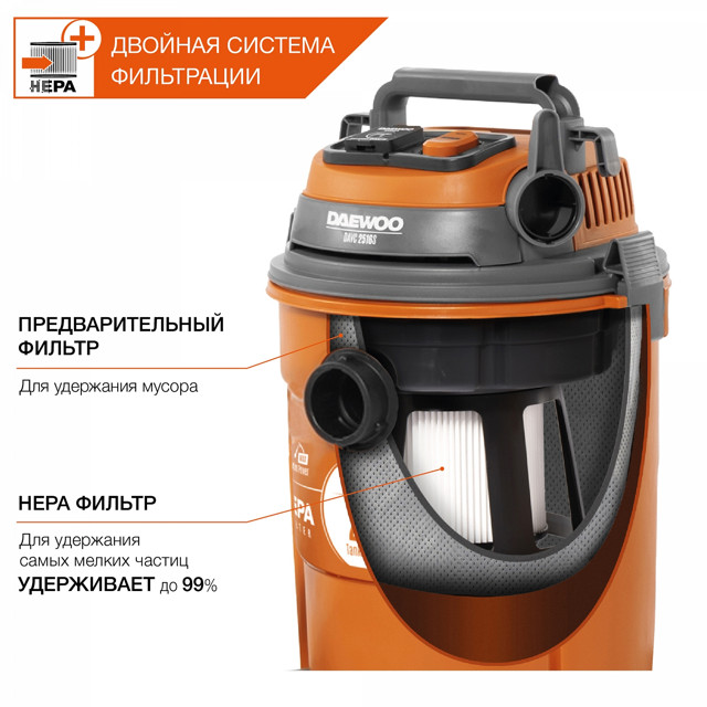 пылесос строительный DAEWOO DAVC 2516S 1600Вт