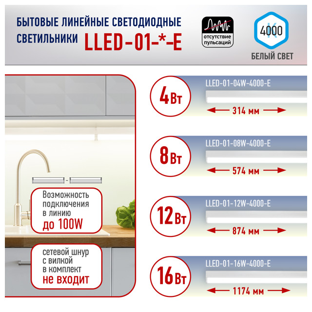 светильник линейный светодиодный ЭРА 4Вт LED 4000К IP20 пластик белый