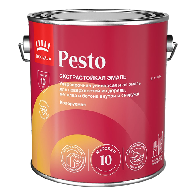 эмаль алкидная TIKKURILA Pesto 10 база A 2,7л белая, арт.700001165