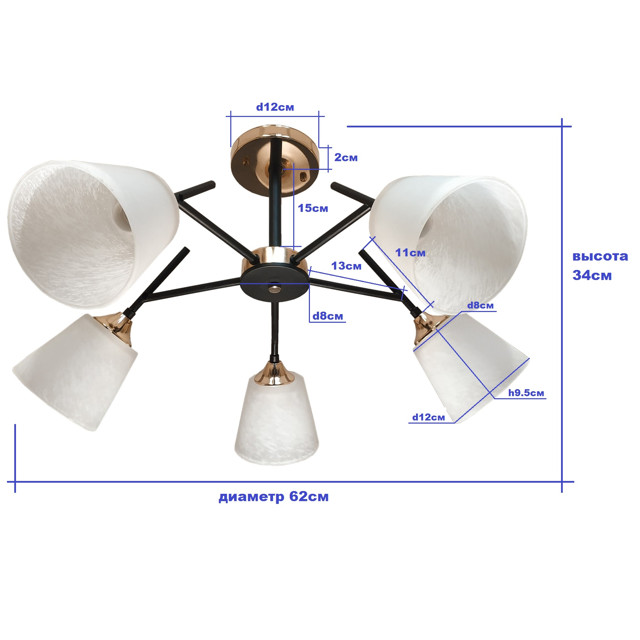 люстра потолочная Jupiter Lighting Rifma 5х60Вт Е27 стекло металл