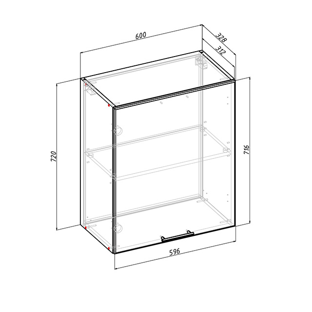 шкаф навесной Бергамо 720х600х312мм 1 дверь МДФ/ЛДСП