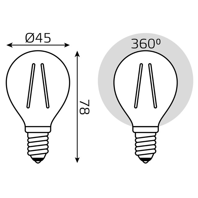 лампа филаментная GAUSS 9Вт E14 LED 680Лм 2700К шар
