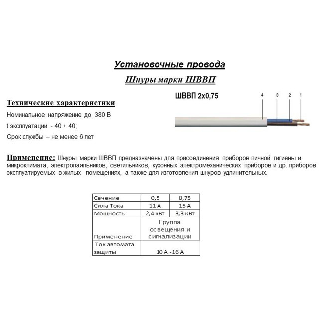 кабель ШВВП 2х0,5 10м ГОСТ