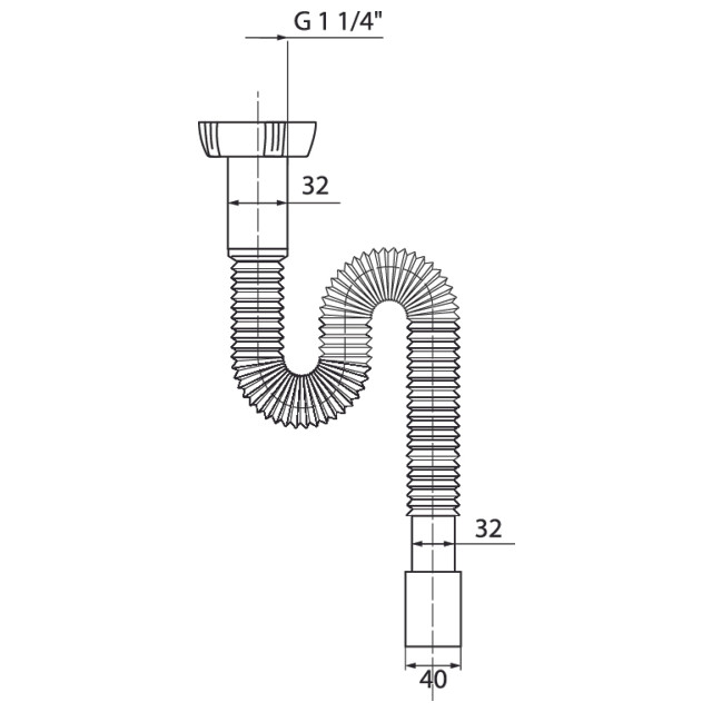 сифон для раковины WIRQUIN 1.1/2"х 32/40 мм гофрированный без выпуска L800 мм