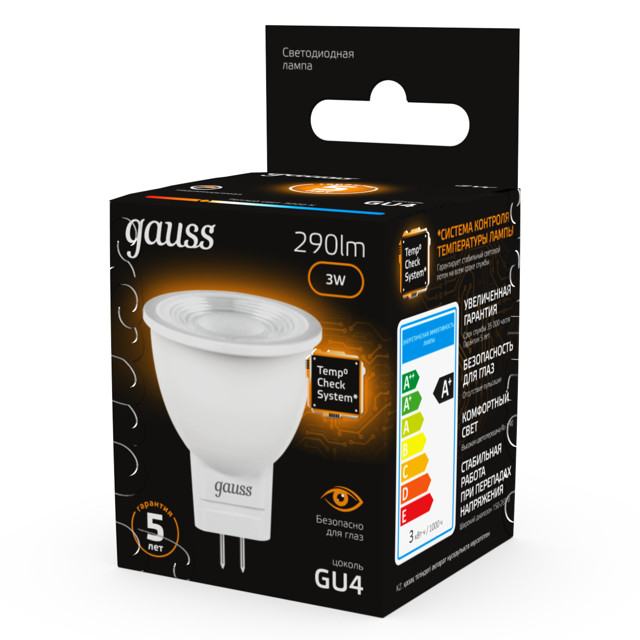 лампа светодиодная GAUSS 3Вт GU4 LED 290ЛМ 3000K MR11 спот