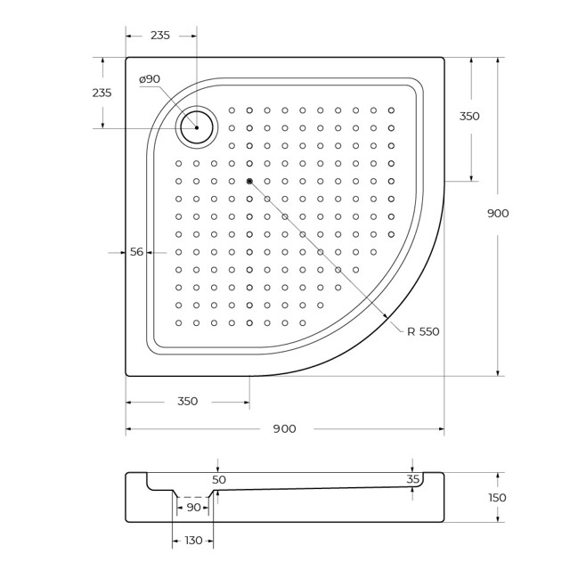 поддон акриловый BELBAGNO Tray 90-3/4 полукруг