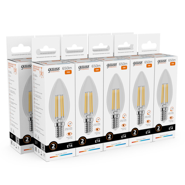лампа филаментная GAUSS Filament Elementary 10Вт Е14 LED 650Лм 2700К свеча